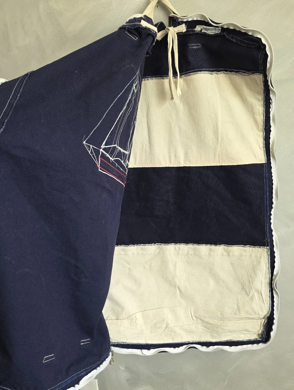 Rare Vtg Nautical Preppy 80s Tree Tops Sailboat Canvas Travel Garment Bag 39x24